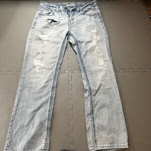 BKE Buckle Jeans Mens 33x31 Regular Carter Straight Distressed Light Wash Denim